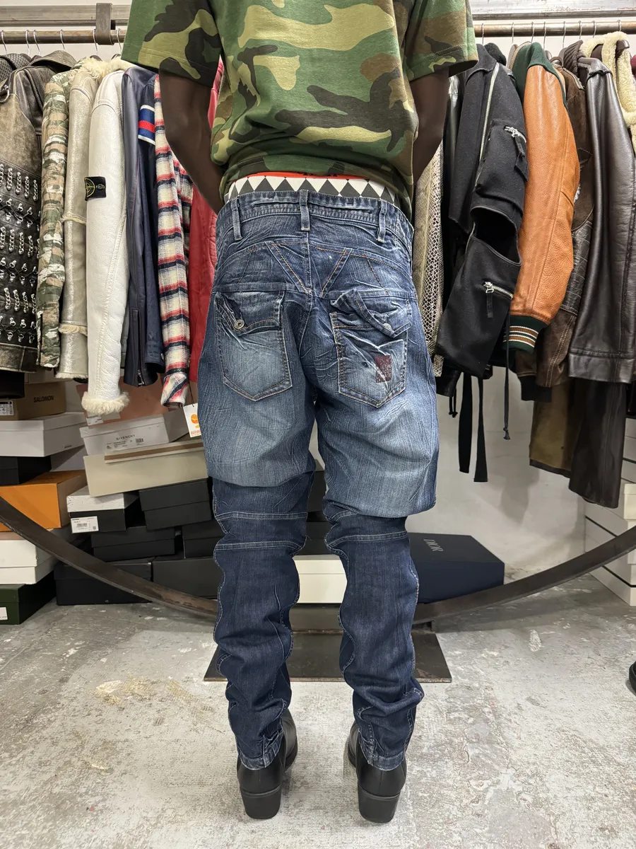 2000s Marithé + François Girbaud Blue Eroded Cozy Denim Jeans - Image 2