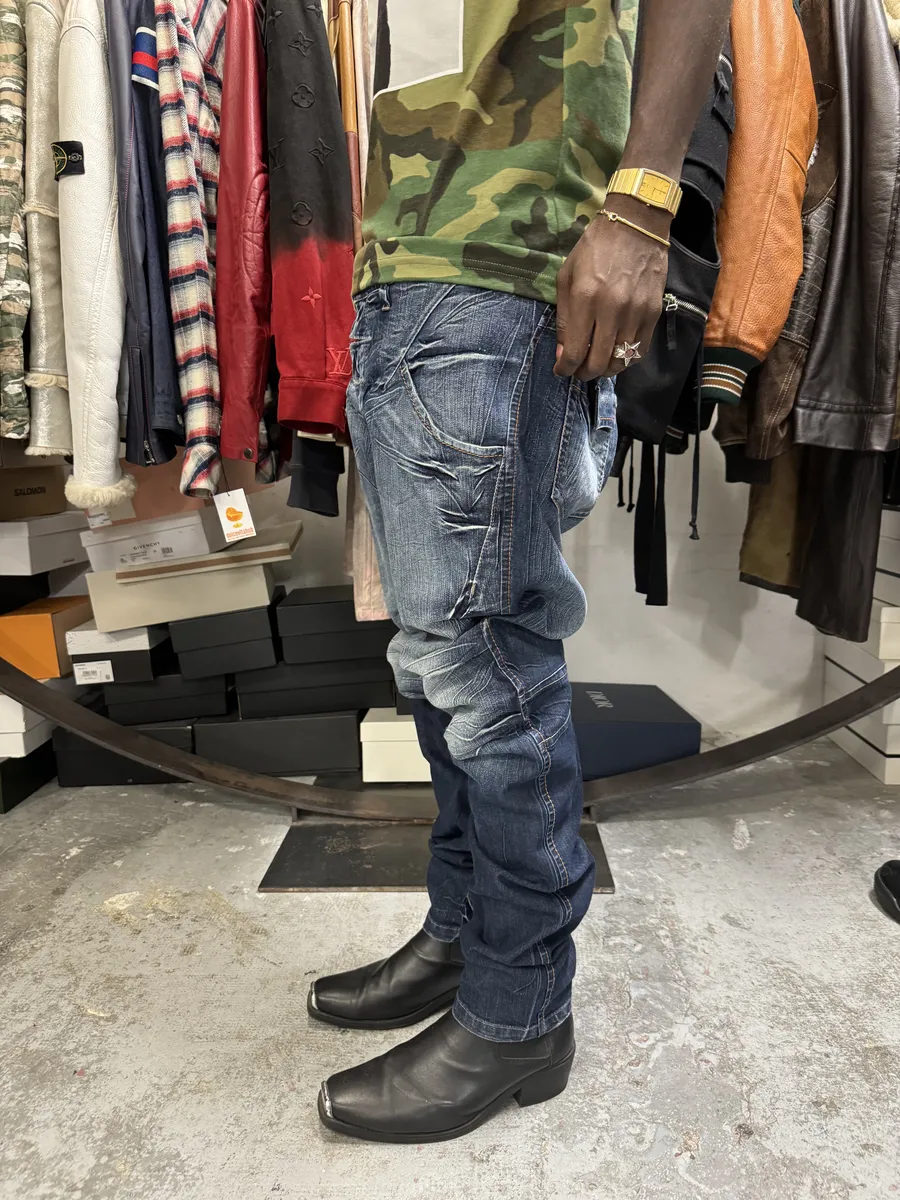 2000s Marithé + François Girbaud Blue Eroded Cozy Denim Jeans - Image 3