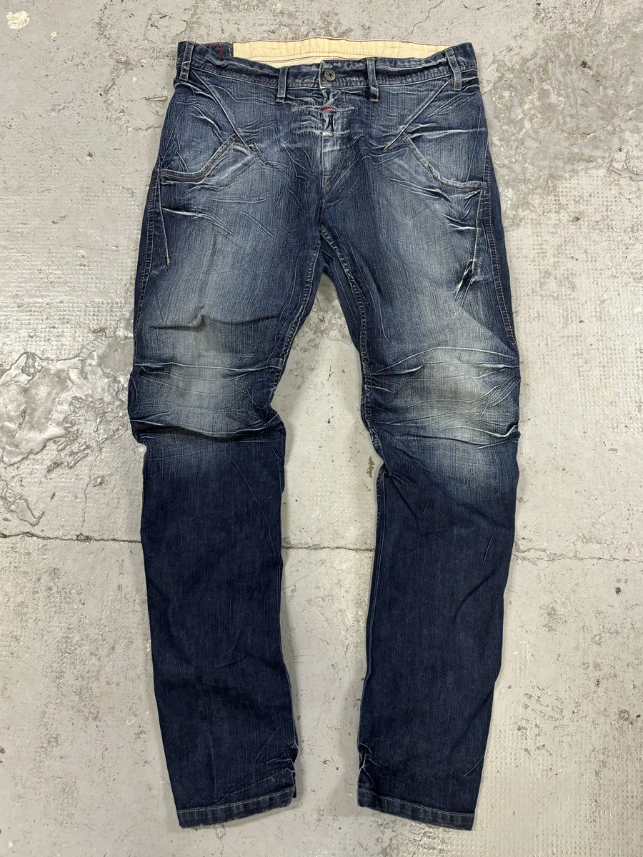 2000s Marithé + François Girbaud Blue Eroded Cozy Denim Jeans - Image 4