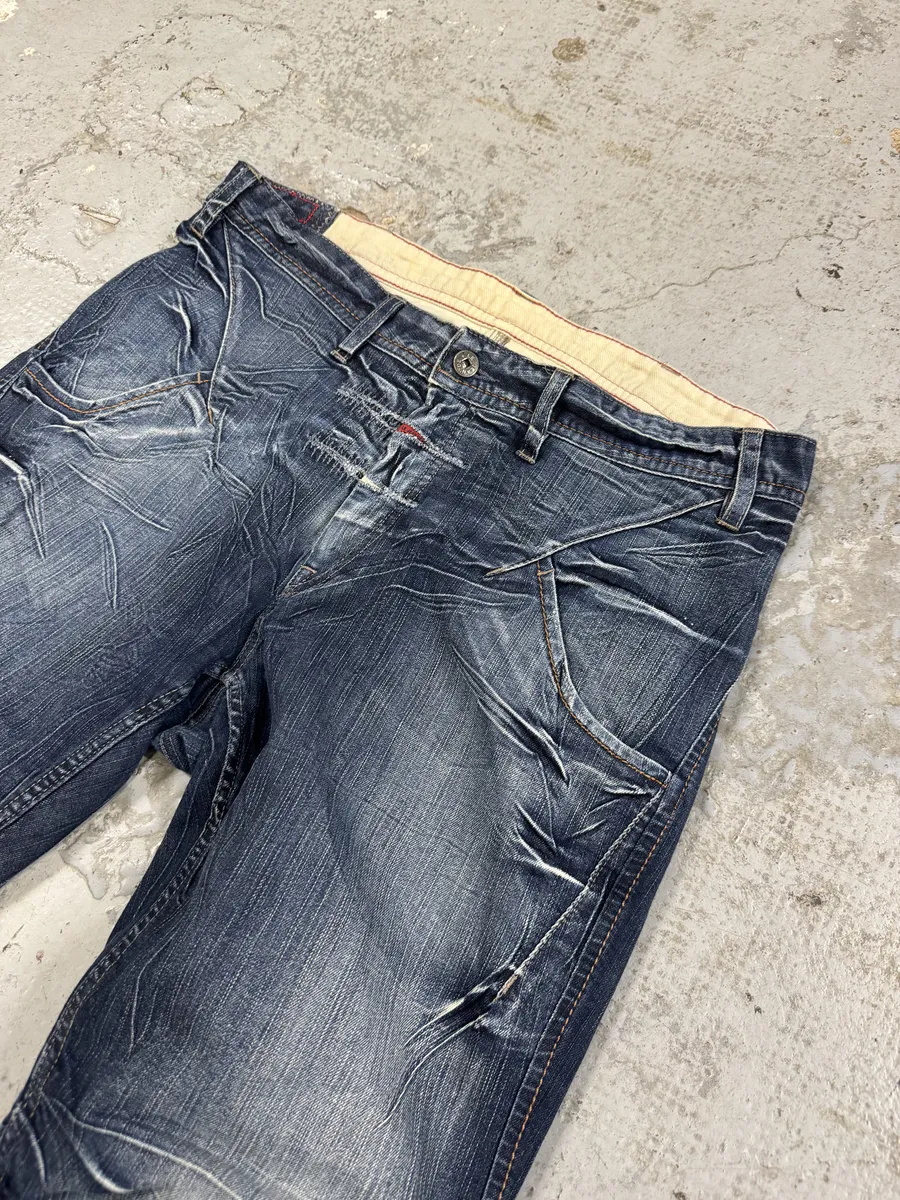 2000s Marithé + François Girbaud Blue Eroded Cozy Denim Jeans - Image 8