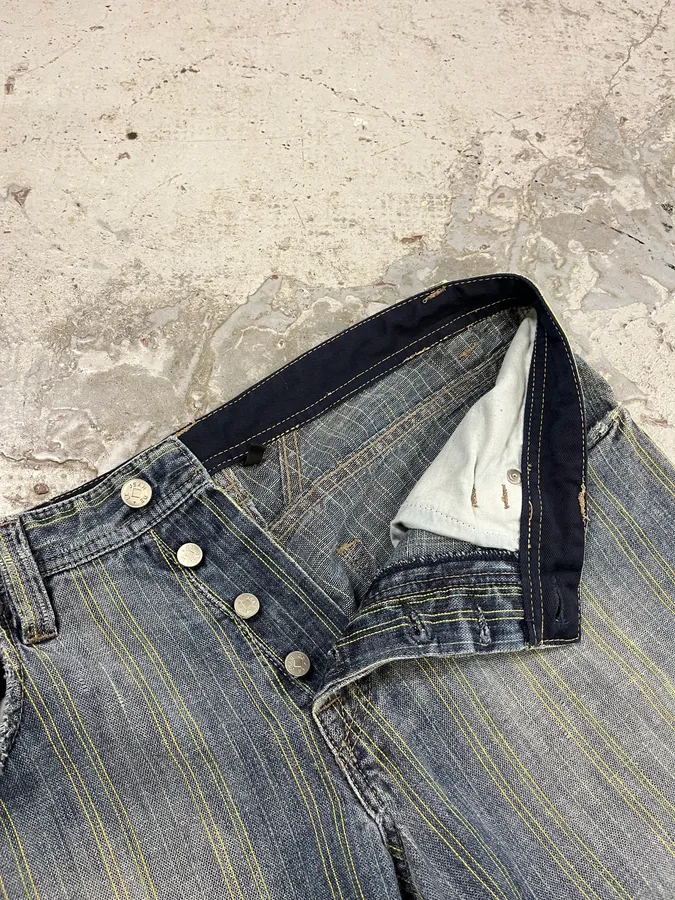 2000s Marithé + François Girbaud Blue Striped Denim Jeans - Image 10