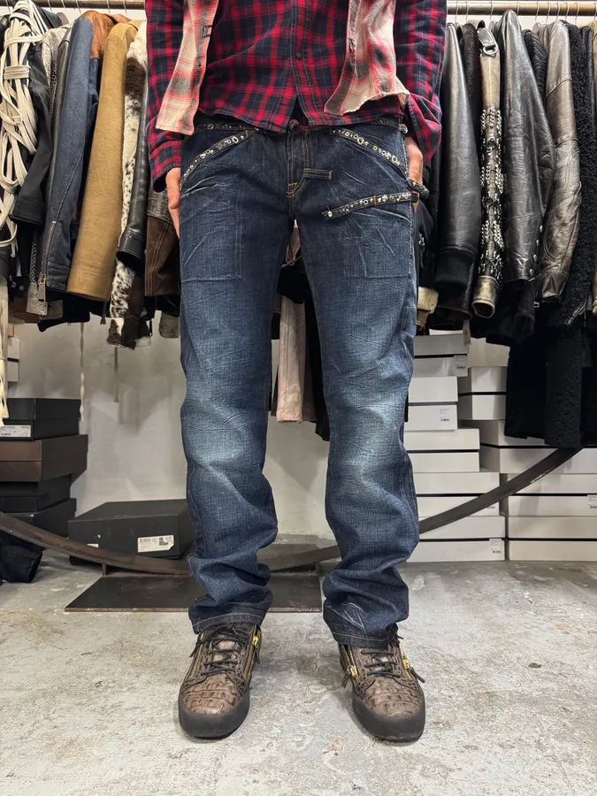 2000s Marithé + François Girbaud Blue Studded Denim Jeans