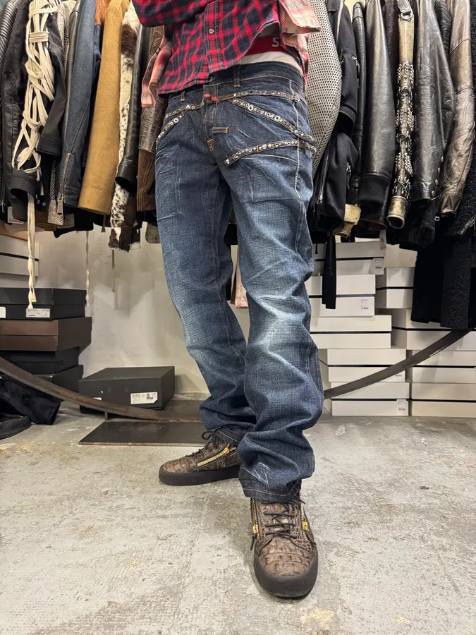 2000s Marithé + François Girbaud Blue Studded Denim Jeans - Image 3