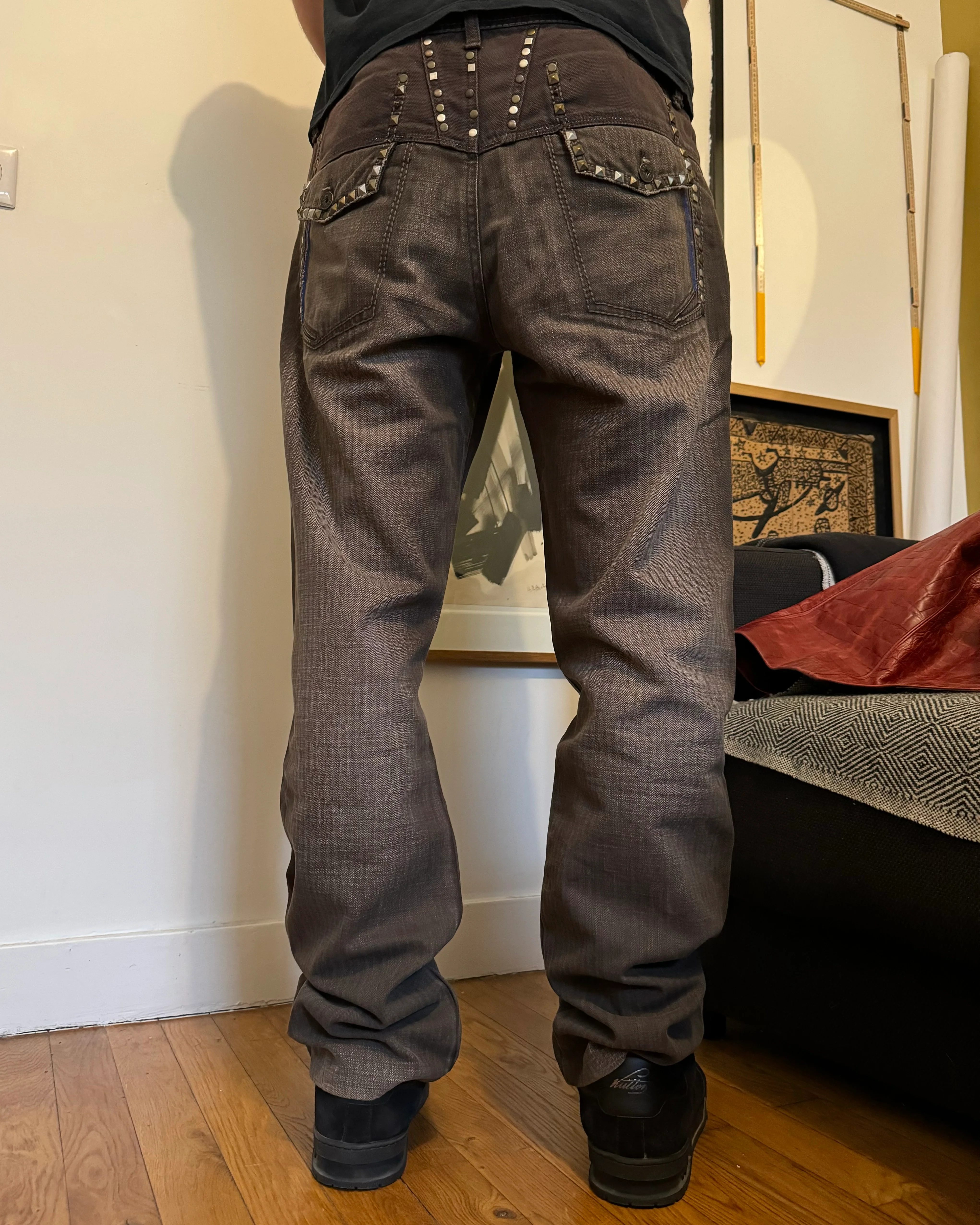 2000s Marithé + François Girbaud Brown Embellished Ornement Cozy Pants - Image 3
