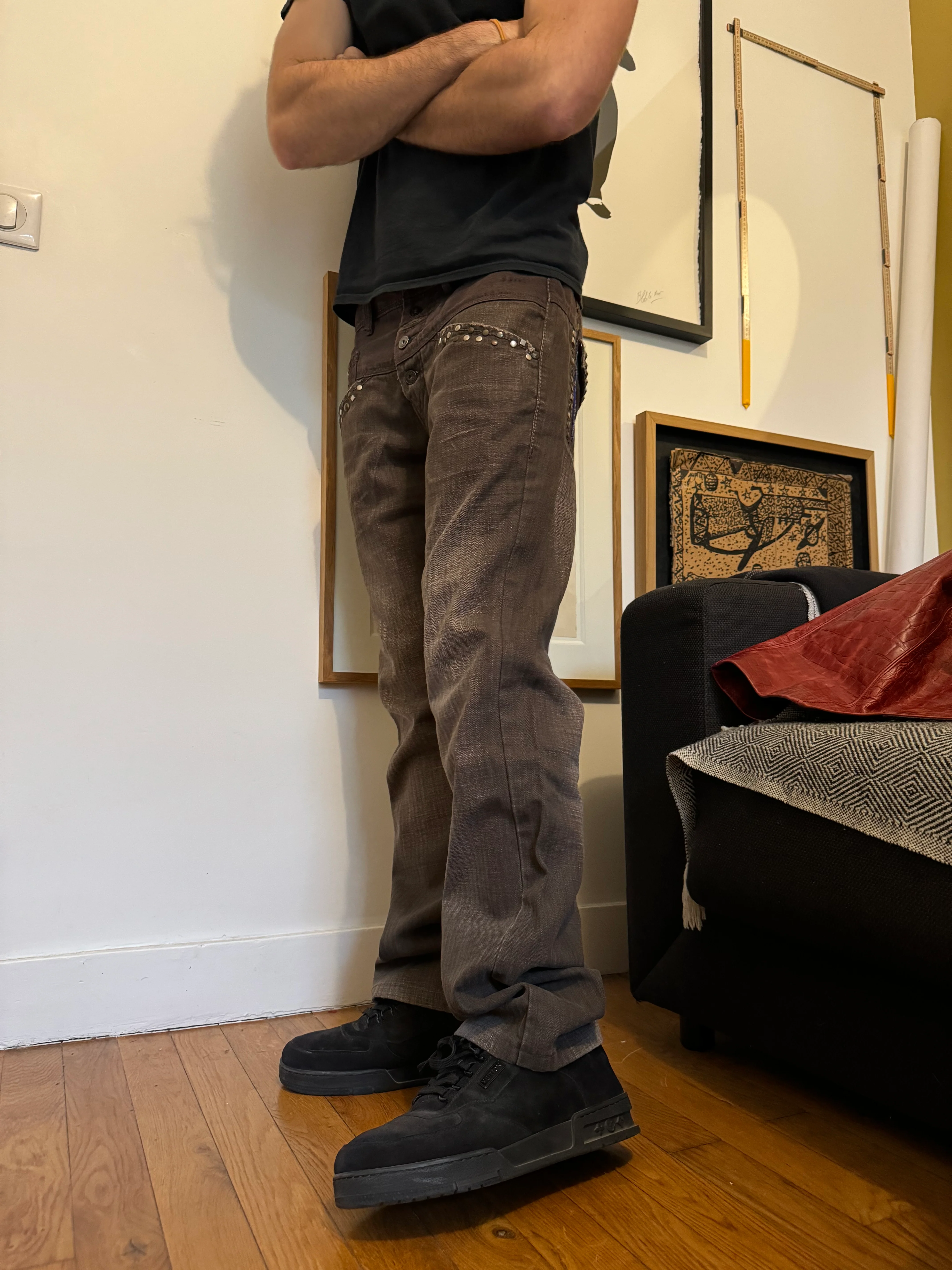 2000s Marithé + François Girbaud Brown Embellished Ornement Cozy Pants - Image 4