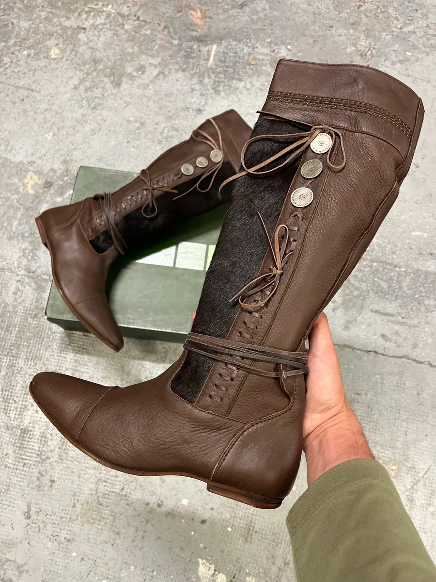 2000s Marithé + François Girbaud Brown Pony Hair Buttoned Leather Boots