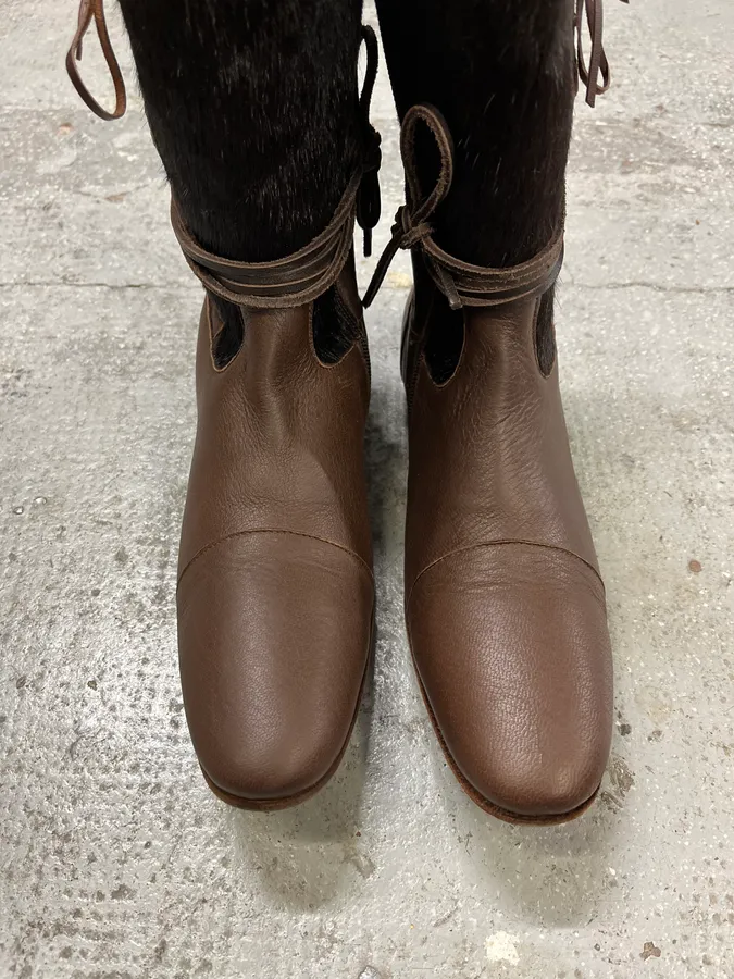 2000s Marithé + François Girbaud Brown Pony Hair Buttoned Leather Boots - Image 8