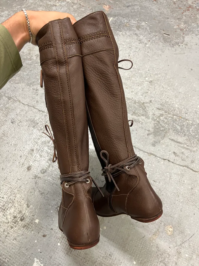 2000s Marithé + François Girbaud Brown Pony Hair Buttoned Leather Boots - Image 9