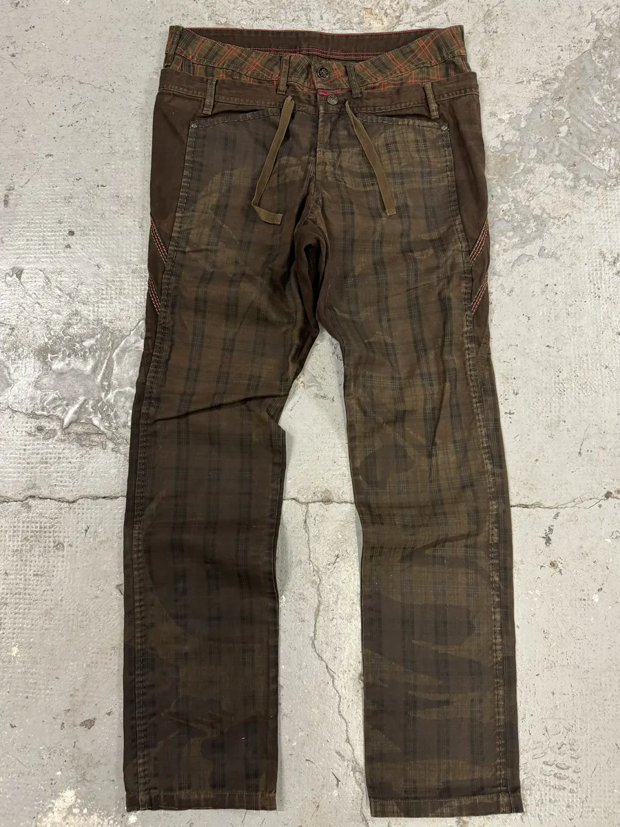 2000s Marithé + François Girbaud Brown Tartan Deconstructed Rebel Pants