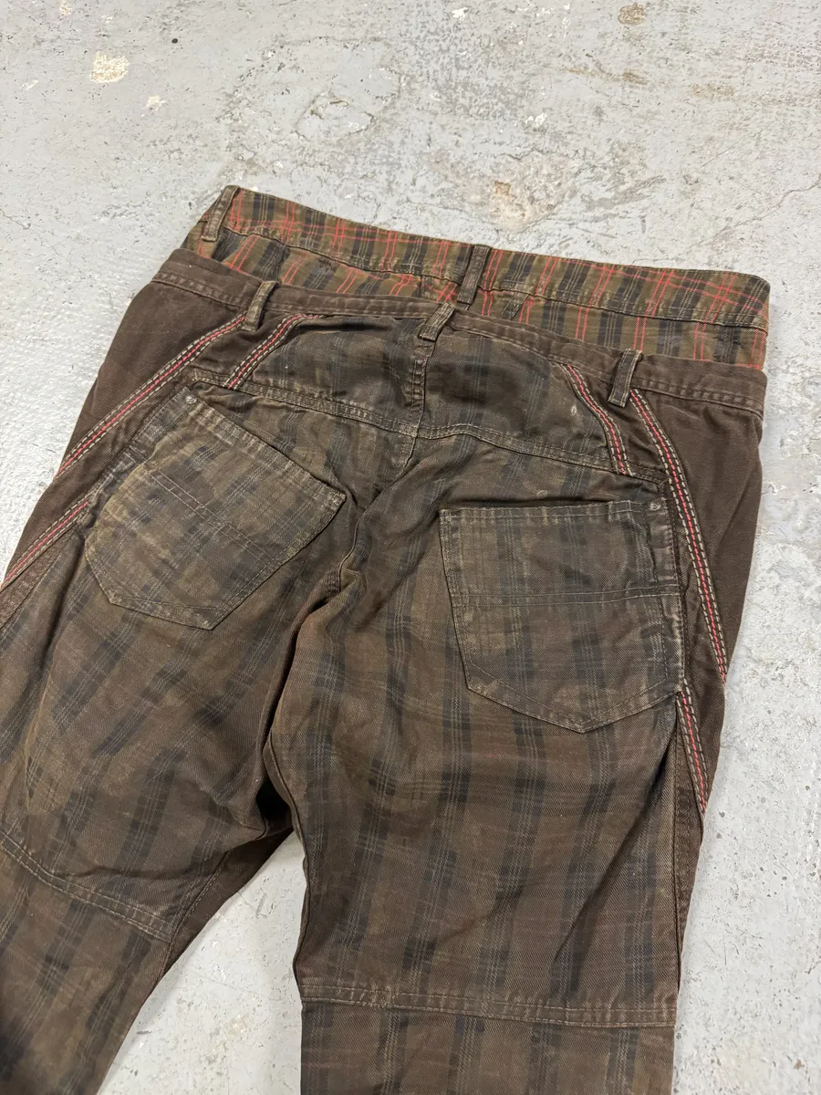 2000s Marithé + François Girbaud Brown Tartan Deconstructed Rebel Pants - Image 6