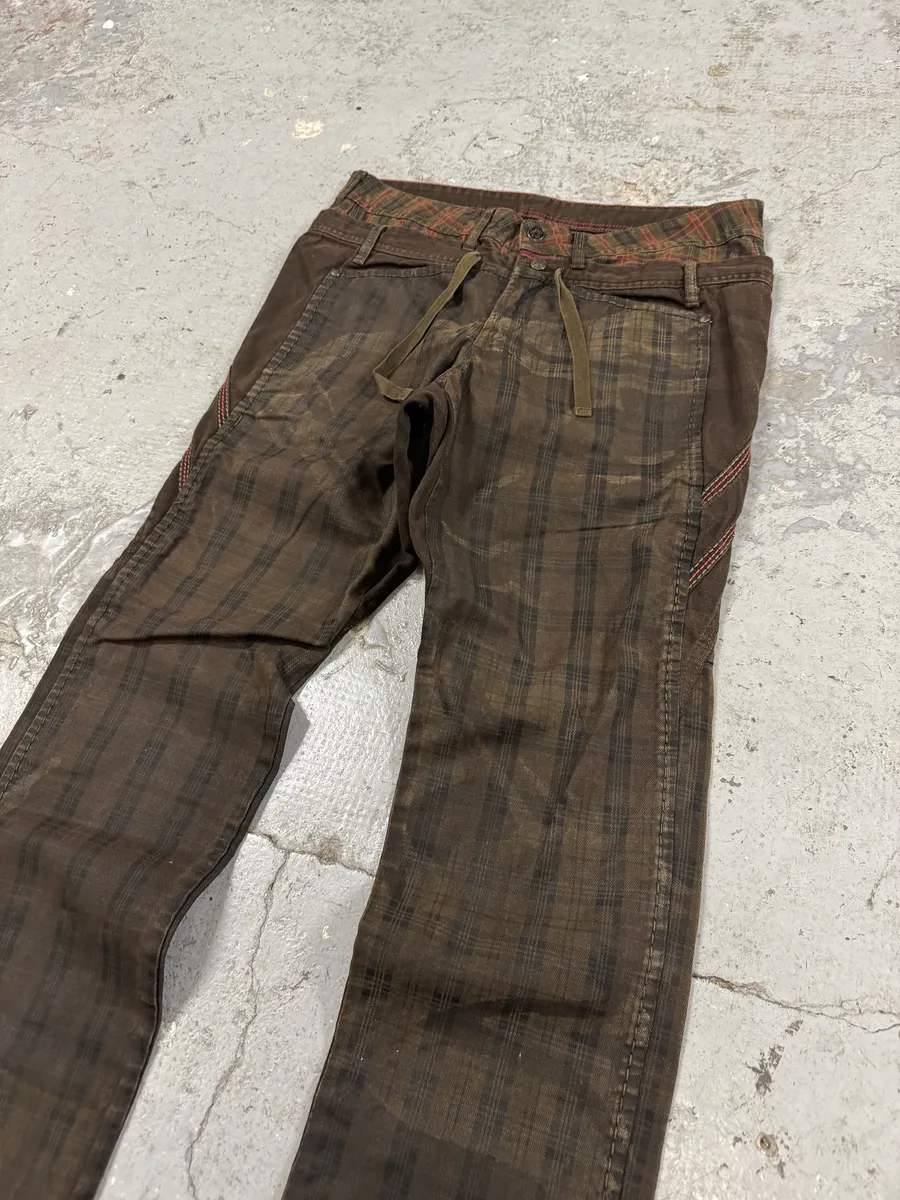 2000s Marithé + François Girbaud Brown Tartan Deconstructed Rebel Pants - Image 7