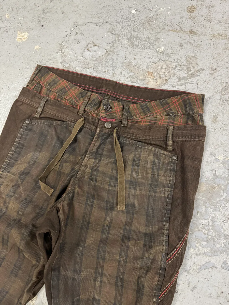 2000s Marithé + François Girbaud Brown Tartan Deconstructed Rebel Pants - Image 8