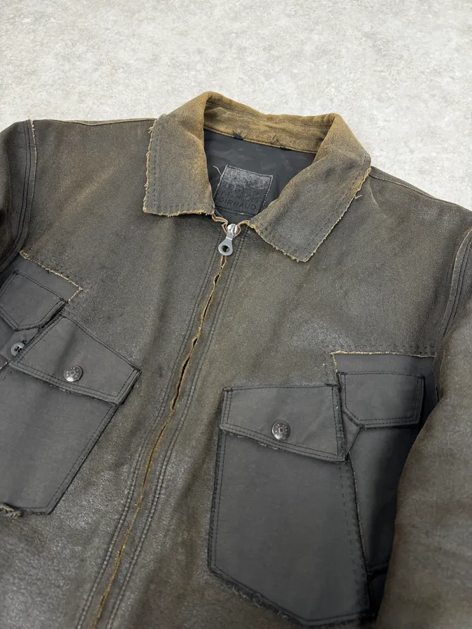 2000s Marithé + François Girbaud Brown Vegan Leather Eroded Jacket - Image 5
