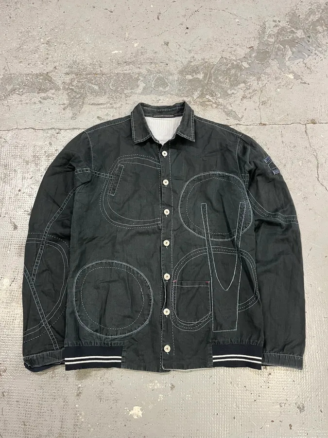 2000s Marithé + François Girbaud Contemporary Abstract Black Faded Shirt Jacket