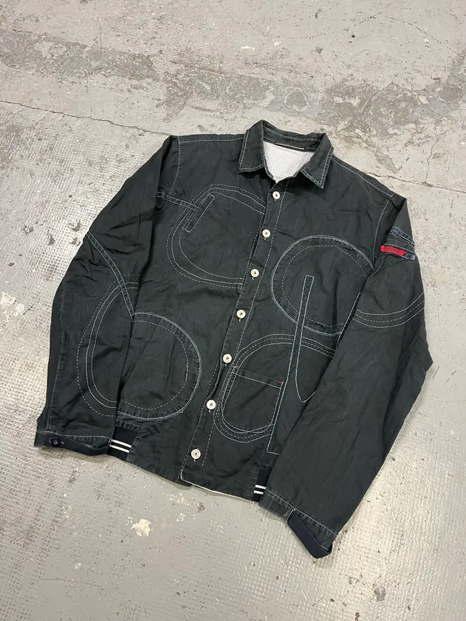 2000s Marithé + François Girbaud Contemporary Abstract Black Faded Shirt Jacket - Image 4
