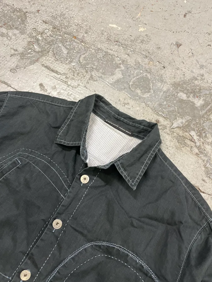 2000s Marithé + François Girbaud Contemporary Abstract Black Faded Shirt Jacket - Image 5