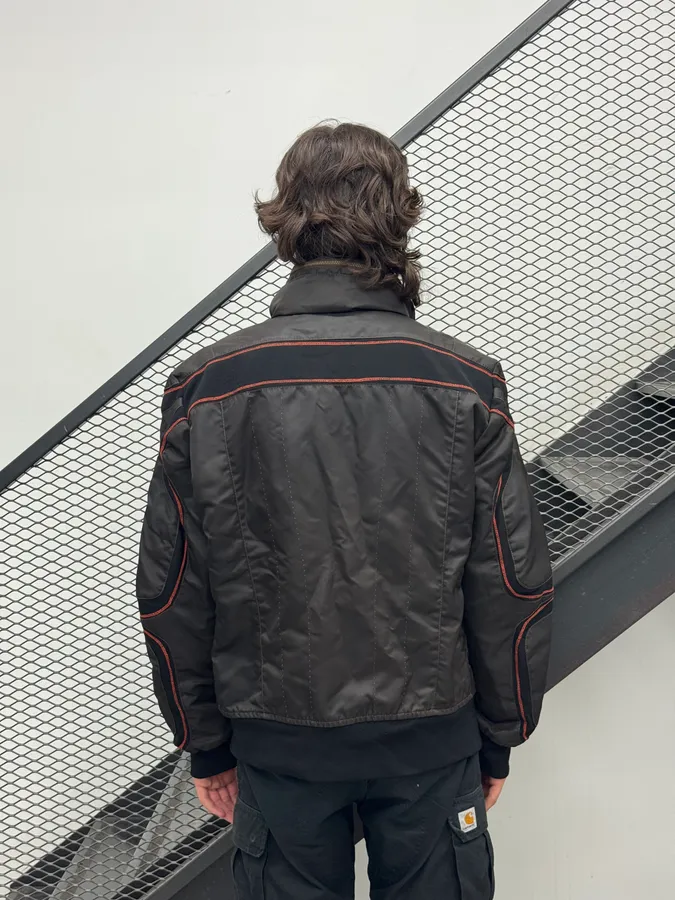2000s Marithé + François Girbaud Dark Grey Tron Contrast Nylon Bomber Jacket - Image 3