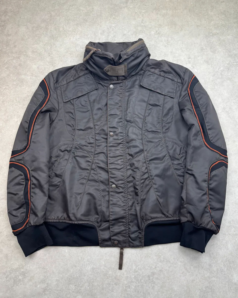 2000s Marithé + François Girbaud Dark Grey Tron Contrast Nylon Bomber Jacket - Image 4