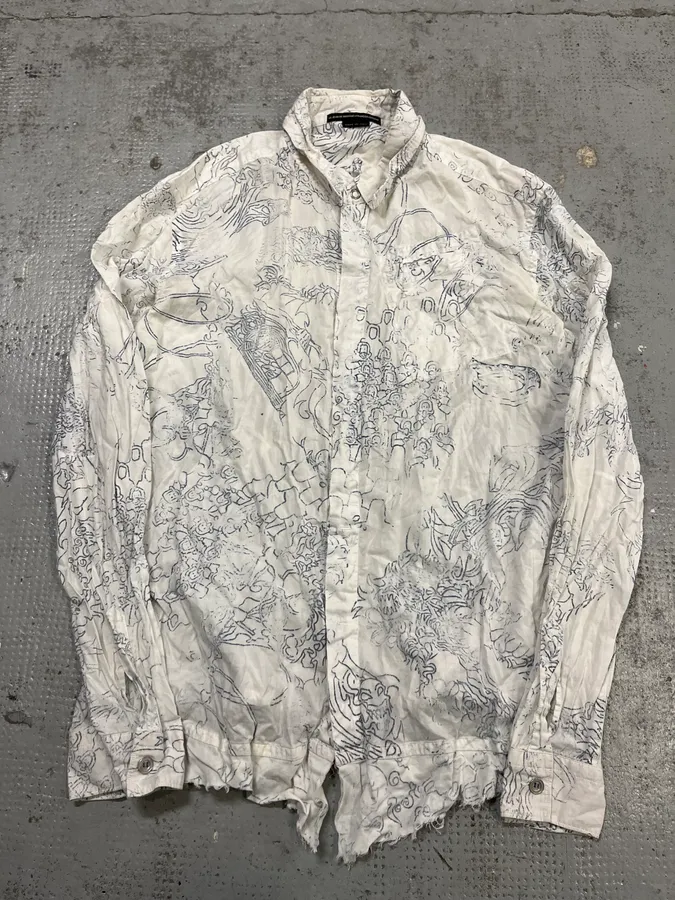 2000s Marithé + François Girbaud Faded Tatoo White Shirt - Image 4