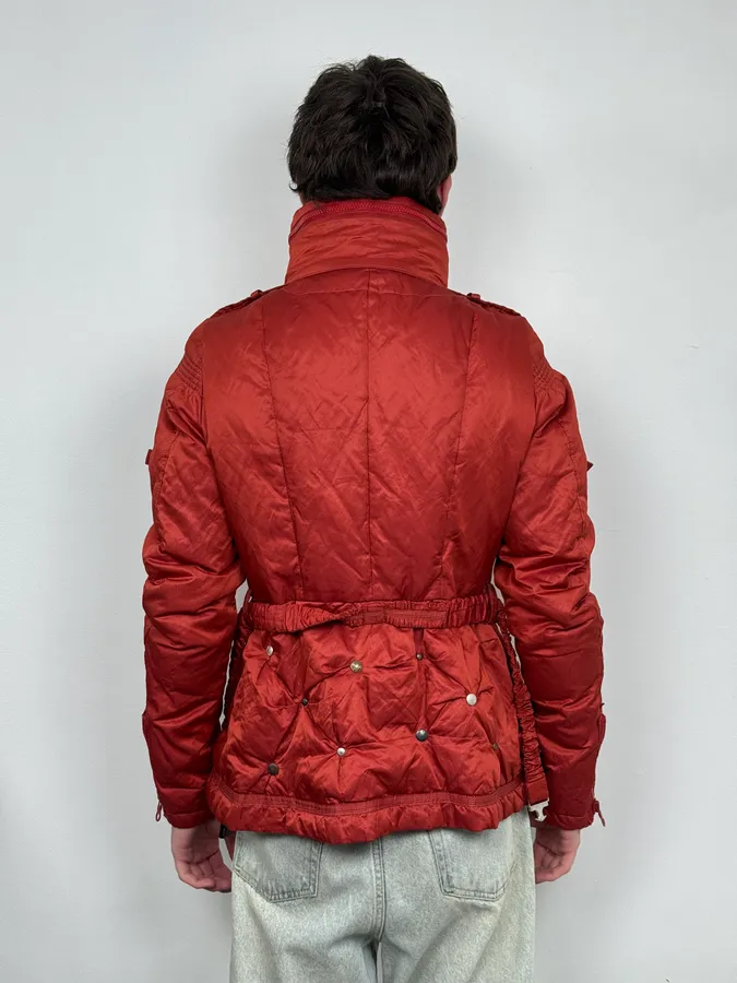 2000s Marithé + Francois Girbaud Fur Collar Bondage Red Puffer Jacket - Image 4