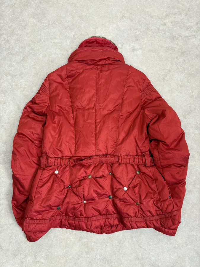 2000s Marithé + Francois Girbaud Fur Collar Bondage Red Puffer Jacket - Image 7