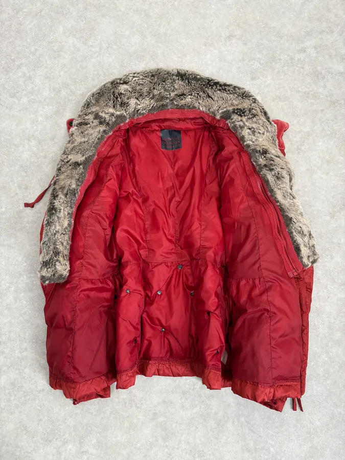 2000s Marithé + Francois Girbaud Fur Collar Bondage Red Puffer Jacket - Image 8
