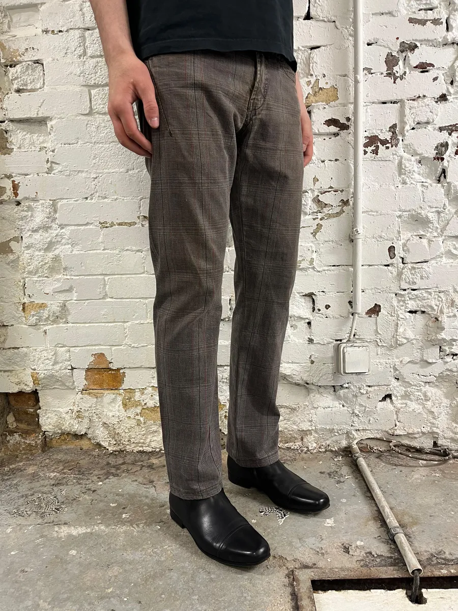 2000s Marithé + François Girbaud Grey & Brown Houndstooth Cozy Pants - Image 3