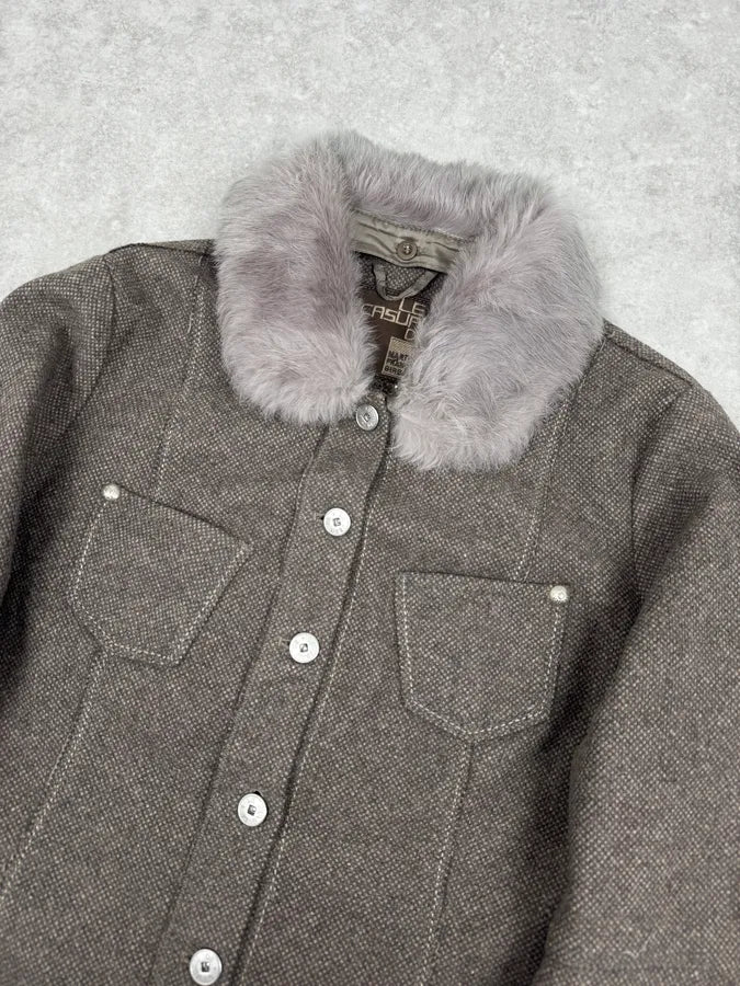 2000s Marithé + François Girbaud Grey Buttoned Jacket - Image 5