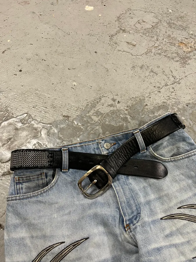 2000s Marithé + François Girbaud Metal Black Leather Belt - Image 3