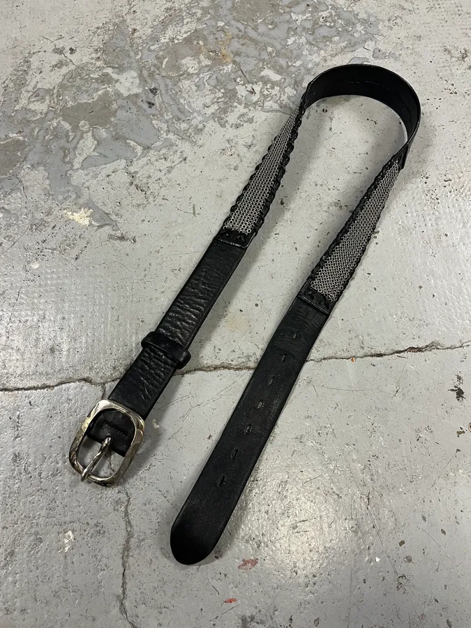 2000s Marithé + François Girbaud Metal Black Leather Belt - Image 4