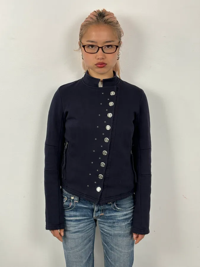 2000s Marithé + François Girbaud Navy Fleece Button-Up Light Jacket