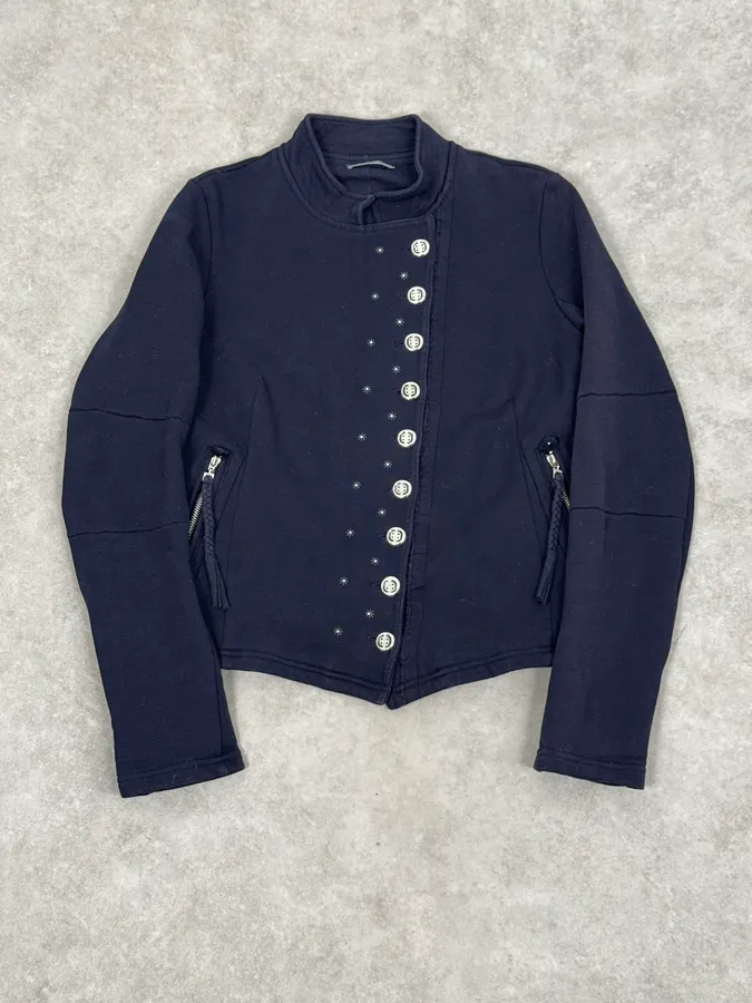 2000s Marithé + François Girbaud Navy Fleece Button-Up Light Jacket - Image 3
