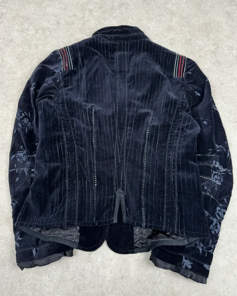 2000s Marithé + François Girbaud Navy Flowers Velvet Buttoned Jacket - Image 7