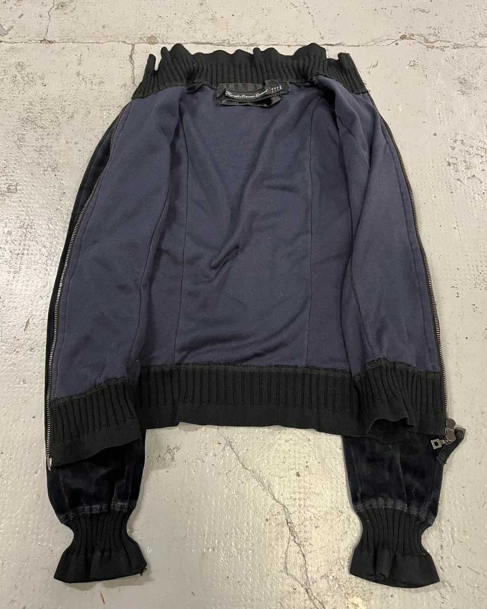 2000s Marithé + François Girbaud Navy Velvet Zip Up Sweater - Image 8