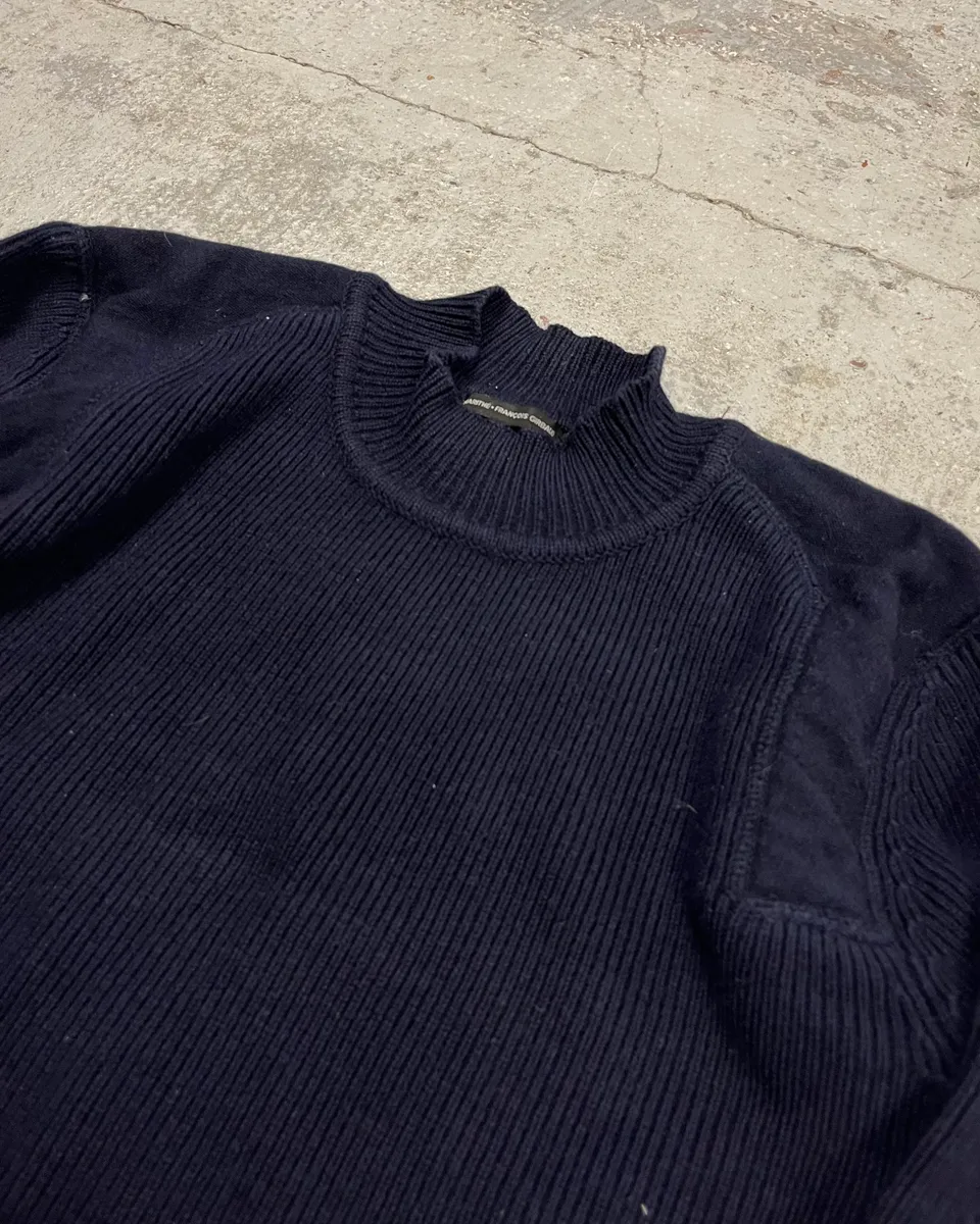 2000s Marithé + François Girbaud Navy Wool Contrast Cuff Sweater - Image 5