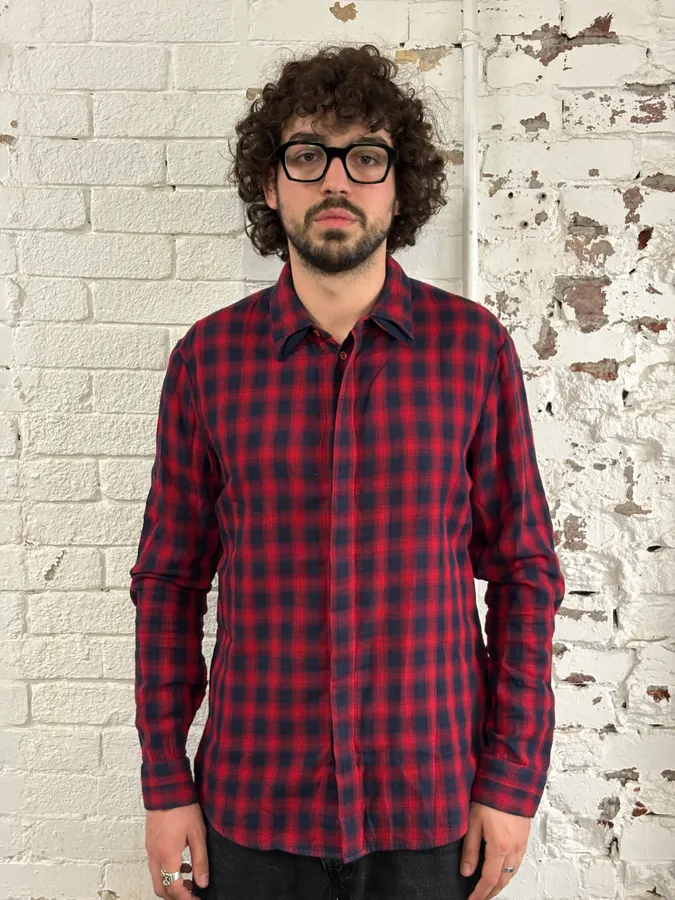 2000s Marithé + François Girbaud Red Black Plaid Cotton Shirt - Image 2