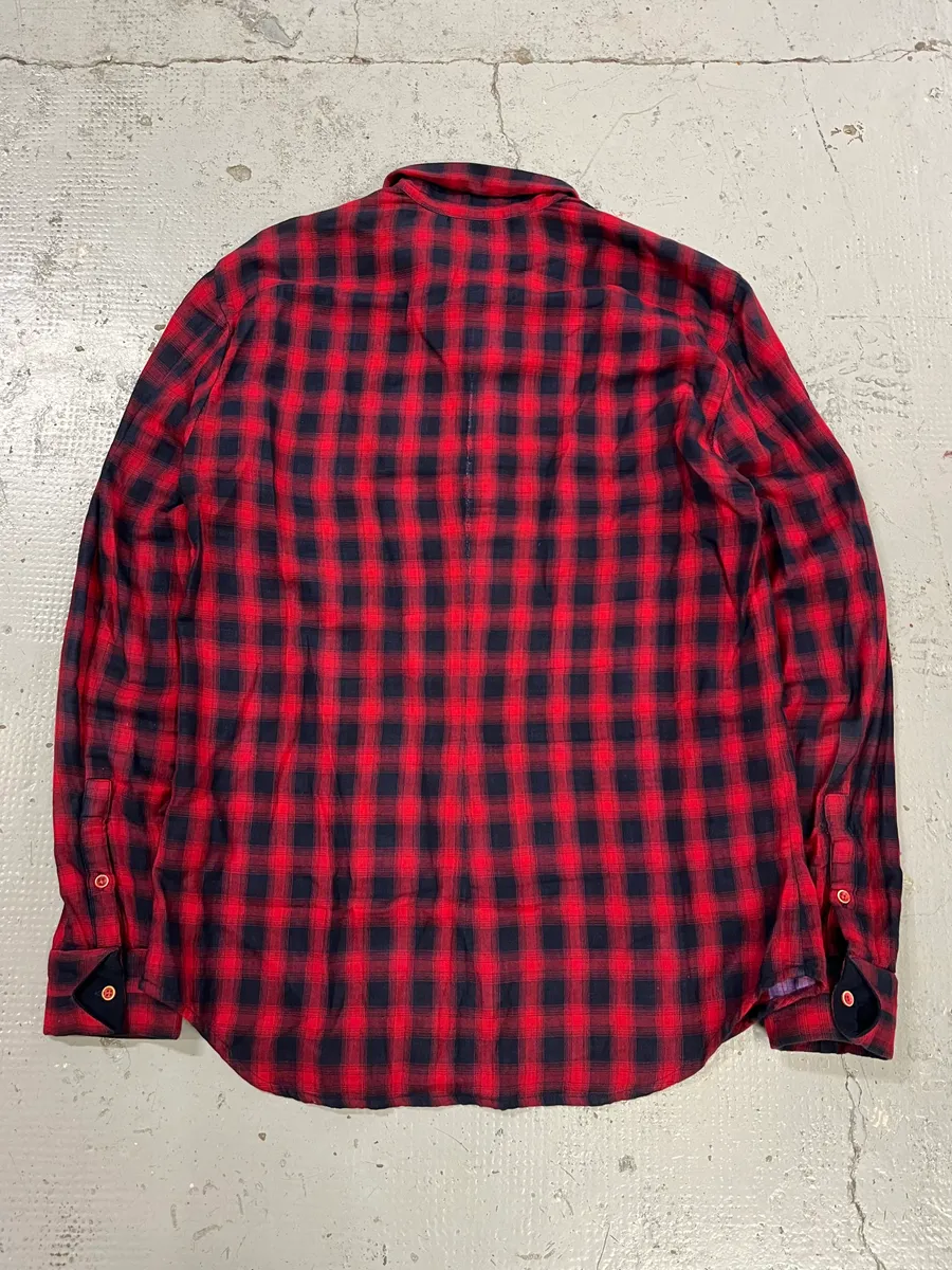 2000s Marithé + François Girbaud Red Black Plaid Cotton Shirt - Image 6