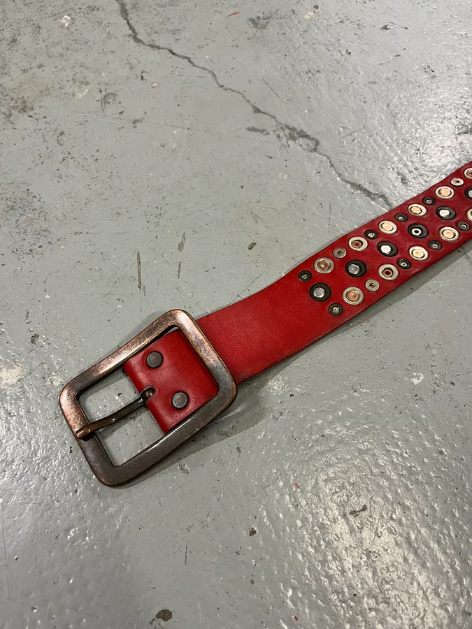 2000s Marithé + François Girbaud Red Studded Leather Belt - Image 5