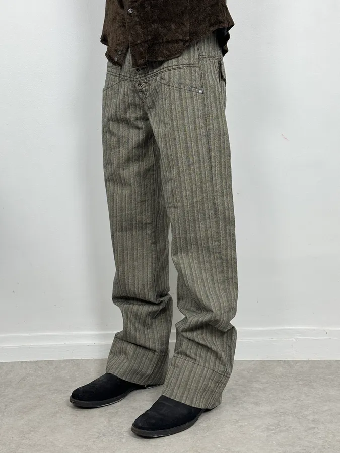 2000s Marithé + François Girbaud Stripes Grey Pants - Image 3