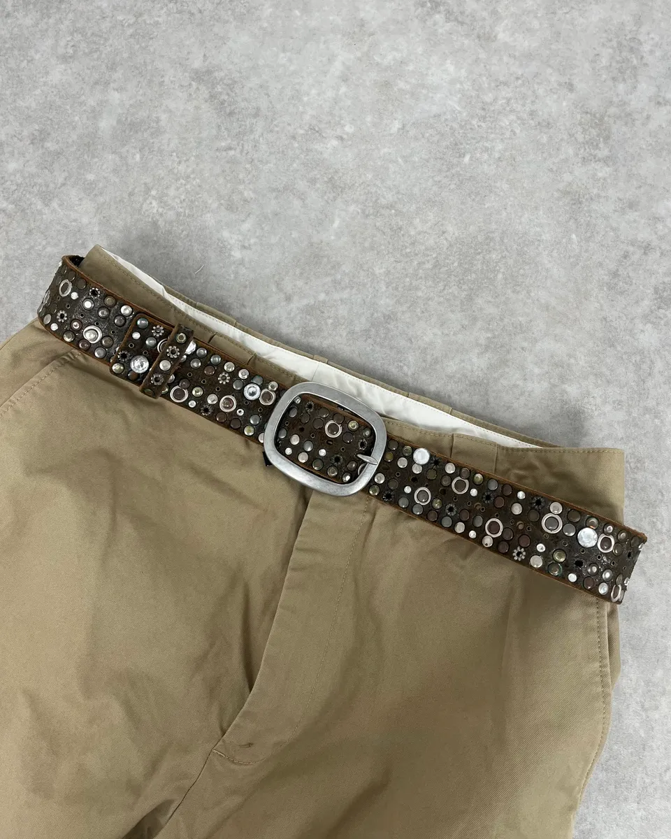 2000s Marithé + François Girbaud Studded Brown Leather Belt - Image 2