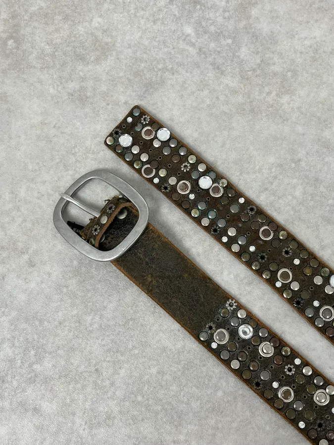 2000s Marithé + François Girbaud Studded Brown Leather Belt - Image 4