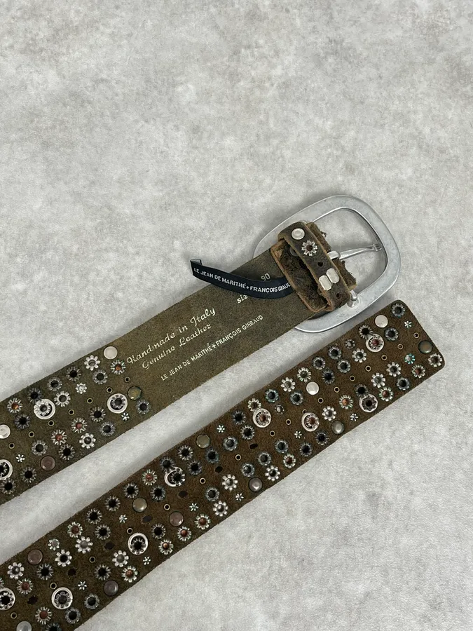 2000s Marithé + François Girbaud Studded Brown Leather Belt - Image 5