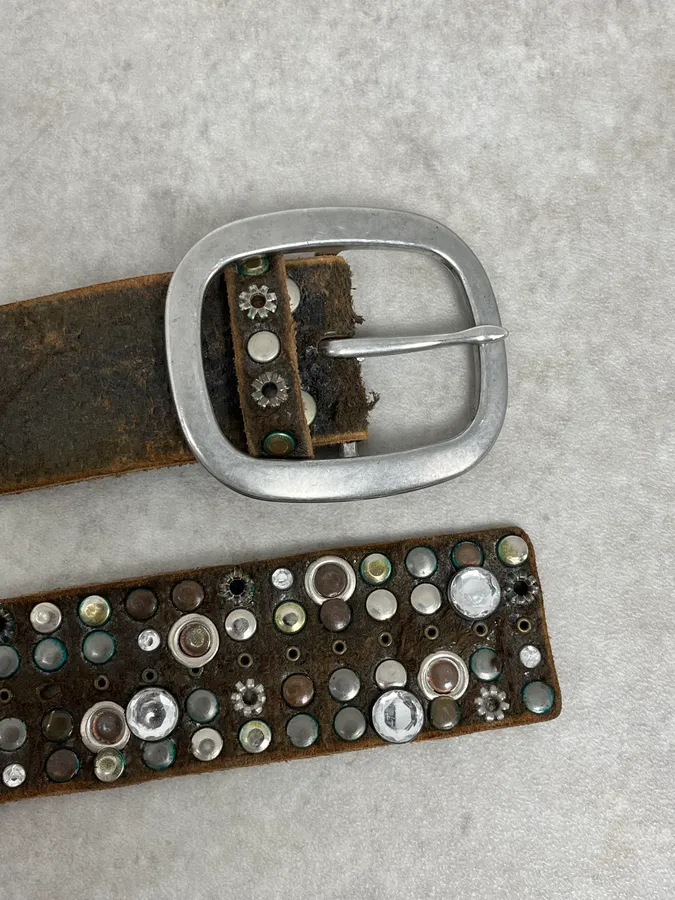 2000s Marithé + François Girbaud Studded Brown Leather Belt - Image 6