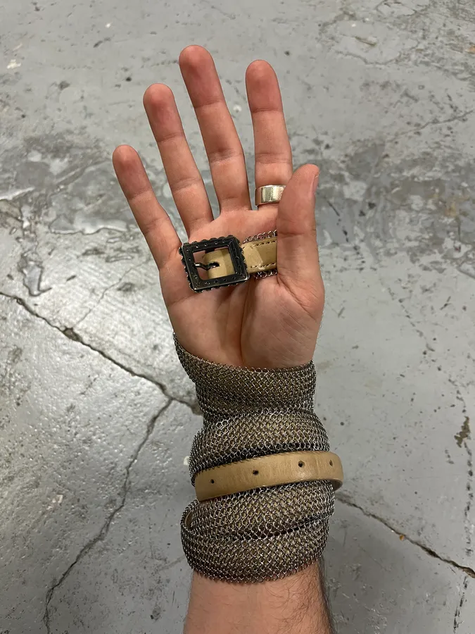 2000s Marithé + François Girbaud Super Long Grey Metal Leather Belt