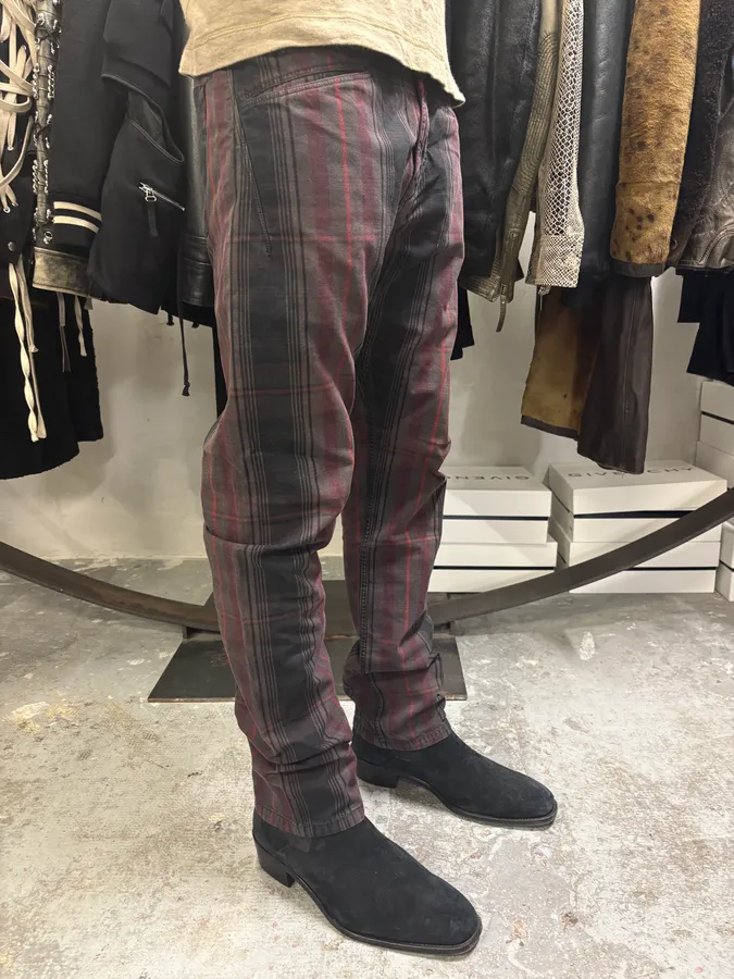 2000s Marithé + François Girbaud Tartan Effect Striped Pants - Image 3