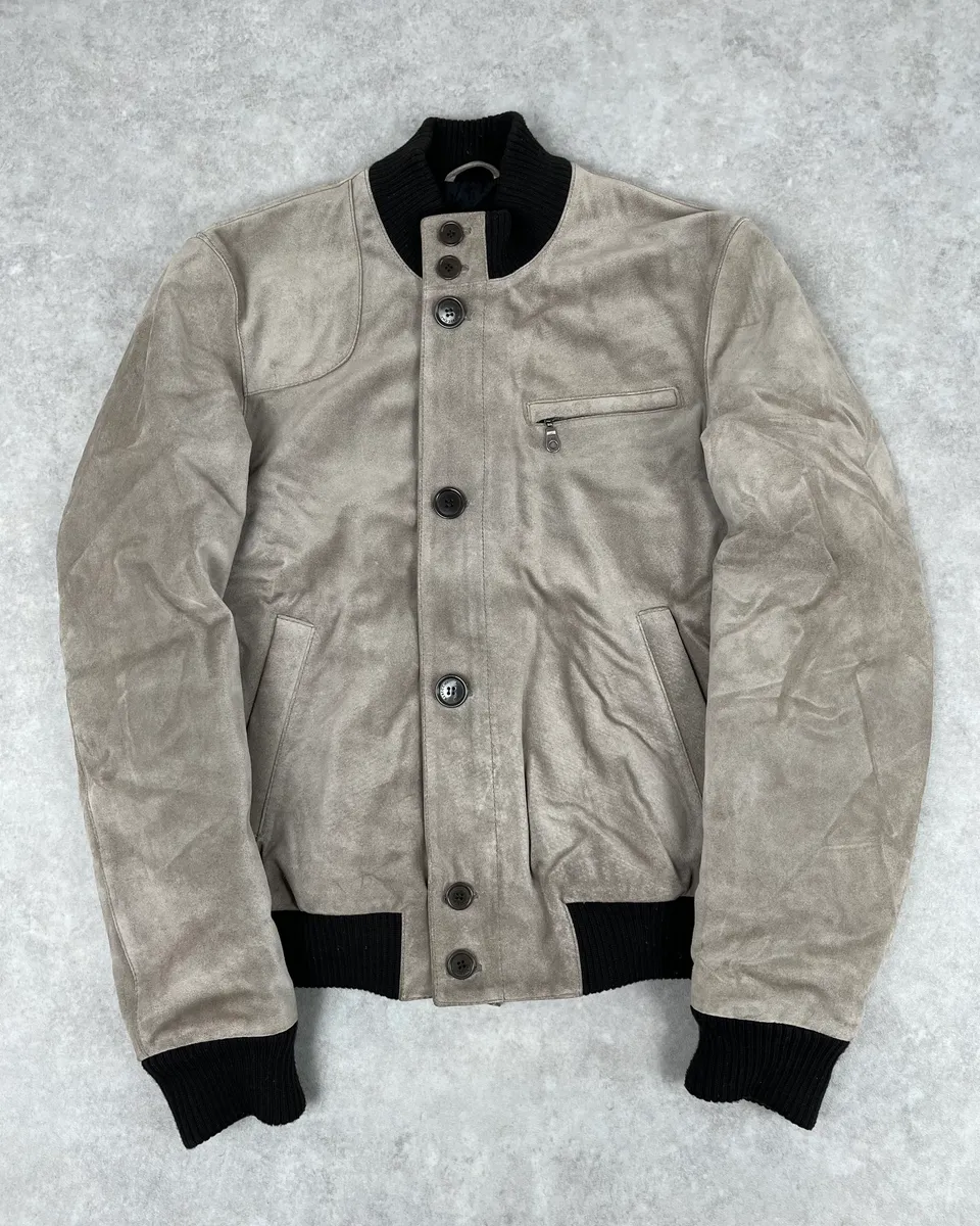 2000s Massimo Rebecchi Beige Suede Leather Jacket