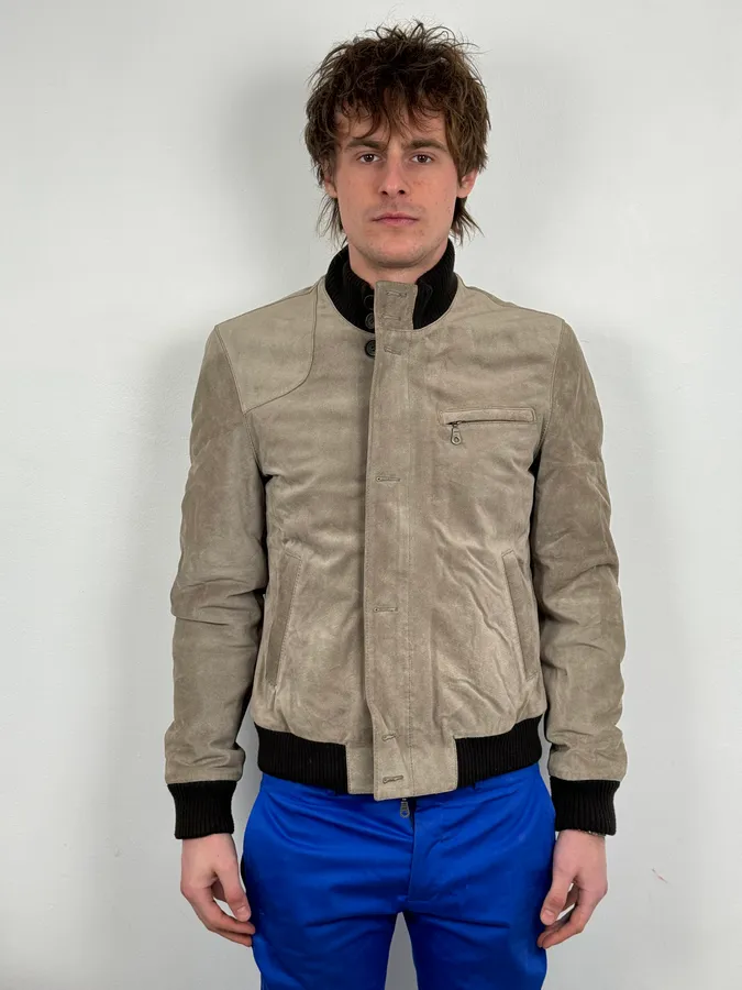 2000s Massimo Rebecchi Beige Suede Leather Jacket - Image 2