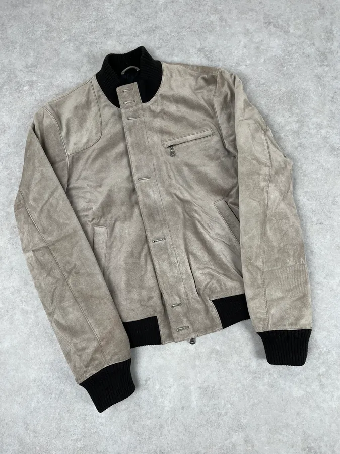 2000s Massimo Rebecchi Beige Suede Leather Jacket - Image 4