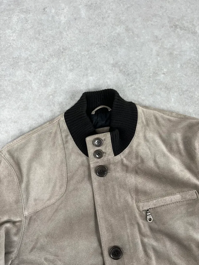 2000s Massimo Rebecchi Beige Suede Leather Jacket - Image 5