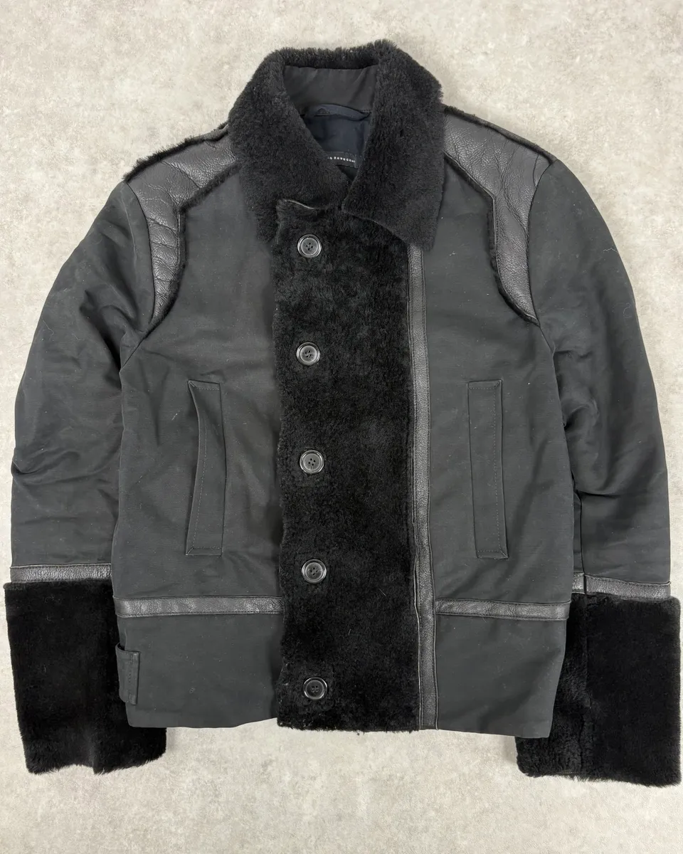 2000s Massimo Rebecchi Black Shearling Leather Jacket